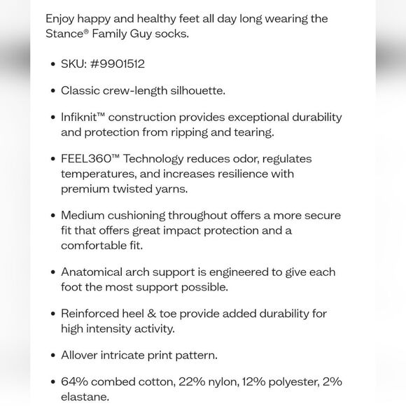 Stance X Family Guy Crew Sock - Picture 4 of 5